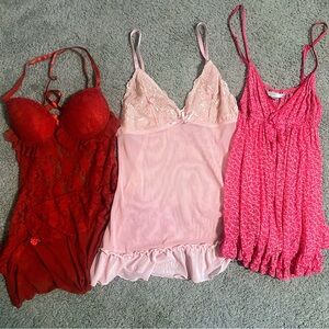 Adore Me Red and Pink Chemise Trio